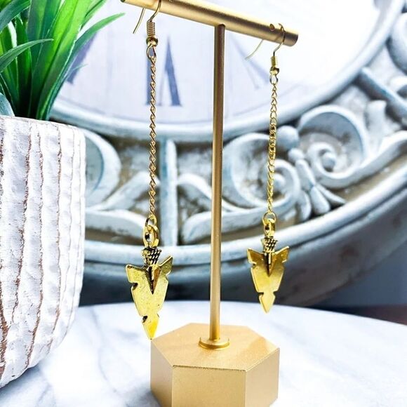 14k Yellow Gold Plated Arrow Earrings Western‎ Boho Gypsy Festival Earrings - Picture 3 of 5